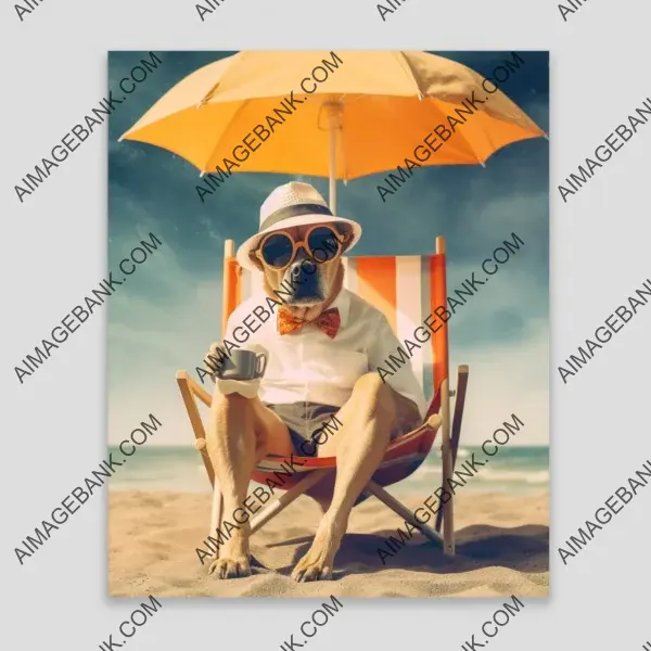 Dogs Embracing Beach Vibes: Wearing Glasses under the Umbrella