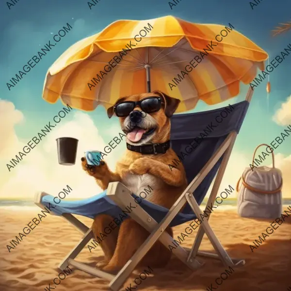 Under the Umbrella: Dogs Enjoying the Beach with Cool Glasses