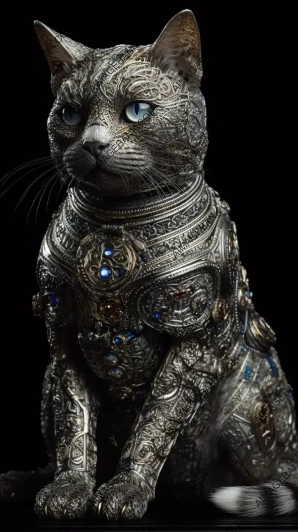 Highly Detailed and Shiny Portrait of a Kneeling Cat