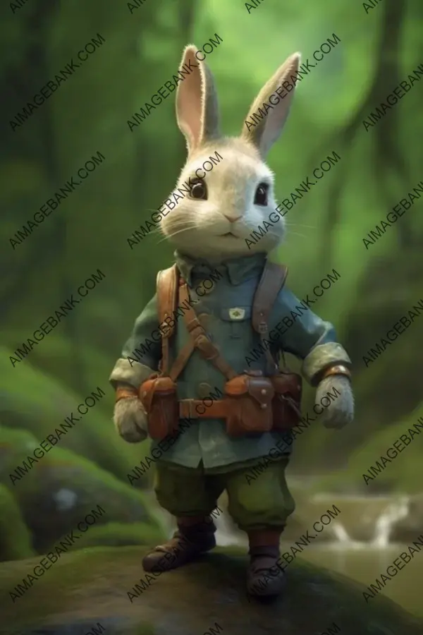 Charming Anthropomorphic Rabbit in the Swamp