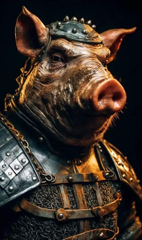 Close-Up of Pig Wearing Armor