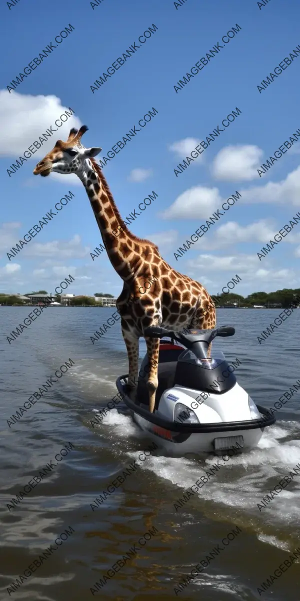 Giraffe Riding a Jet Ski