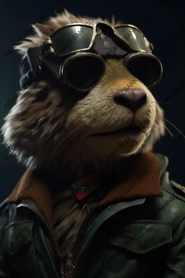 Anthropomorphic Lioness as Top Gun Aviator in Movie Still