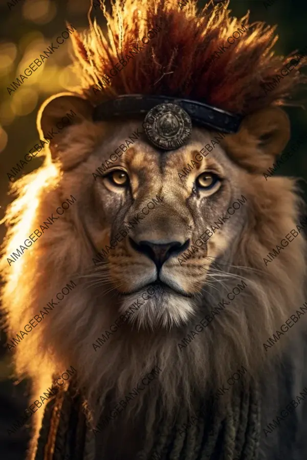 Majestic Lion Wearing a Zebra Hat in National Portrait