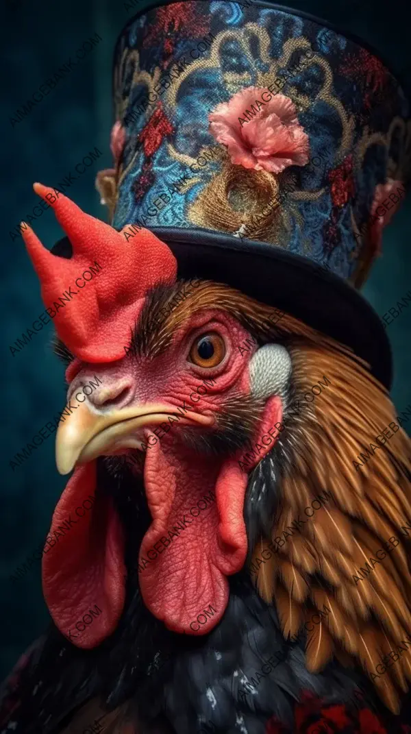 Colorful Background Complemented by Real Photography of a Rooster Wearing a Red Hat