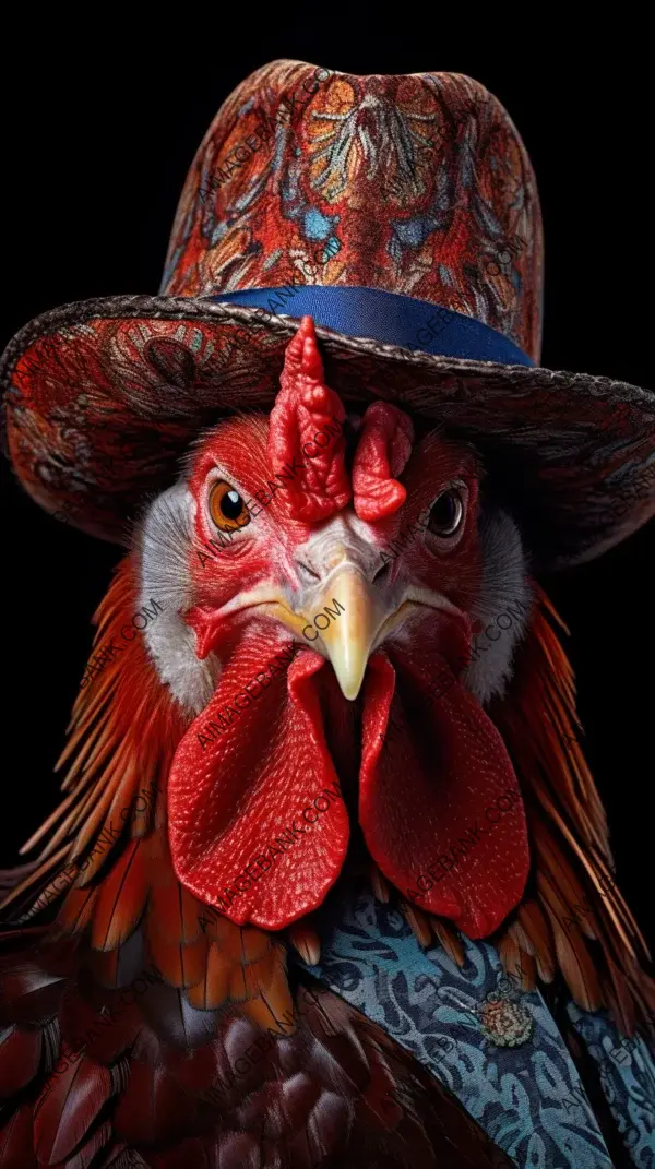 Vibrant Background Featuring Real Photography of a Rooster in a Red Hat