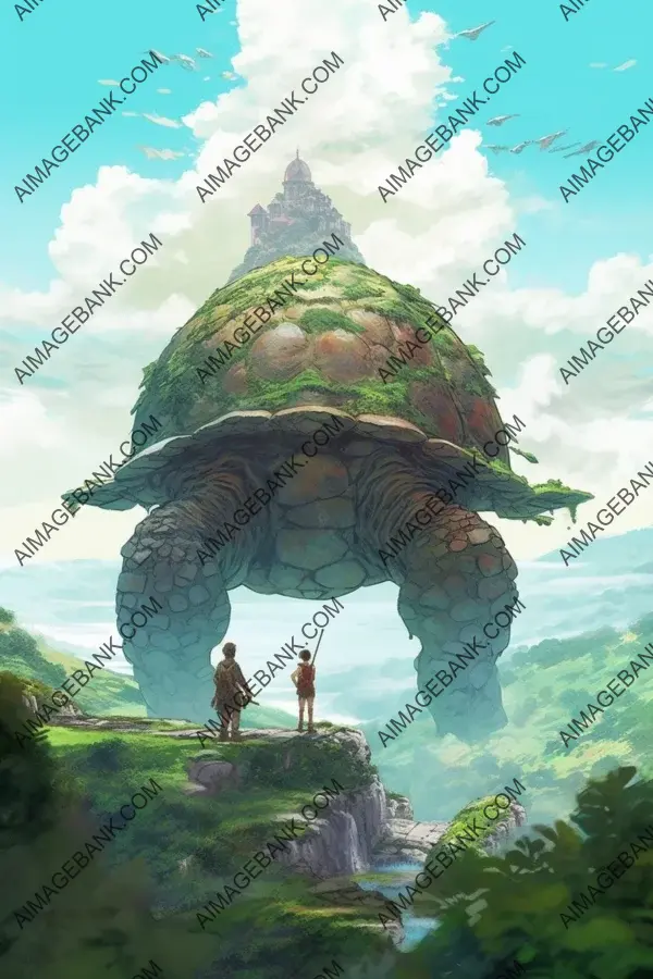 Mysterious connection: Person encounters a giant turtle in a captivating portrait