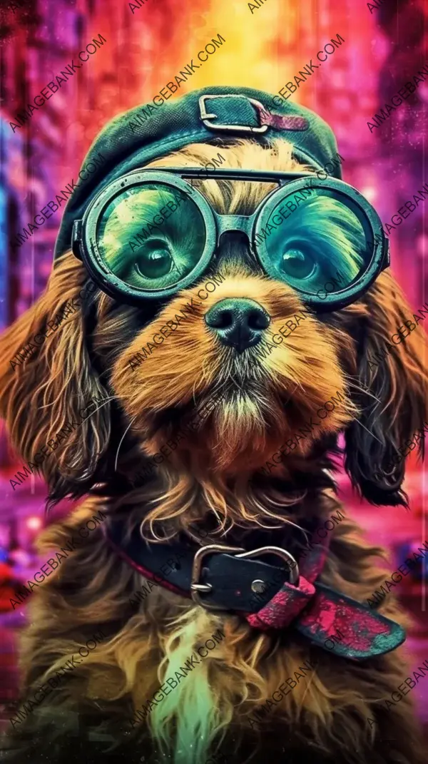 Playful and vibrant: Colorful glasses-wearing hippie pup