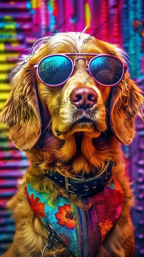 Colorful vibes: Charming pup donning glasses and surrounded by vibrant colors