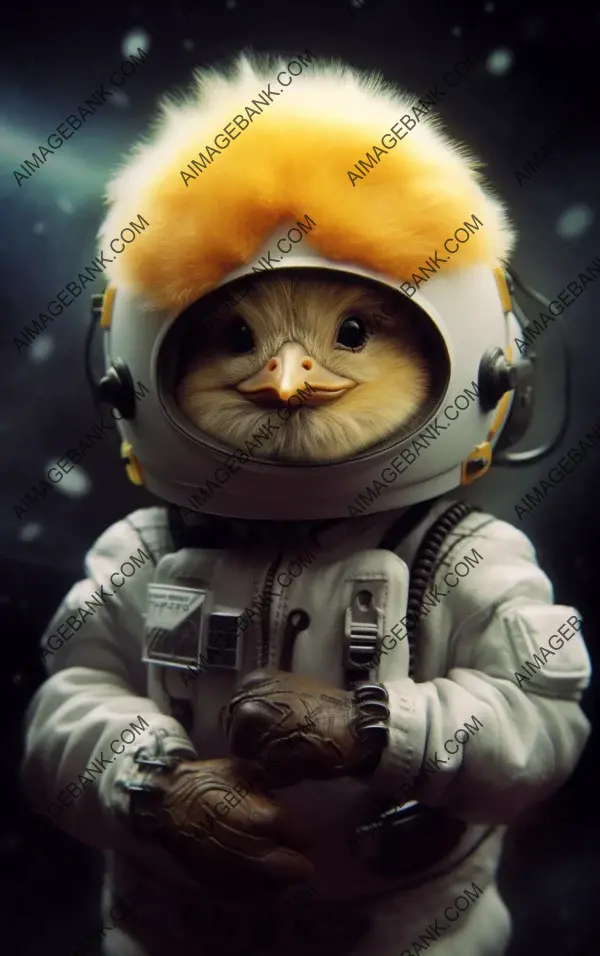 Anthropomorphic Furry Baby Chick in a Spacesuit