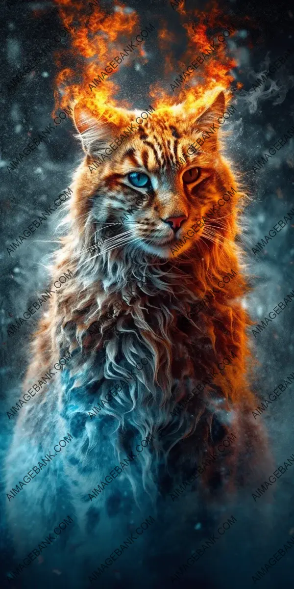 Detailed Fire and Ice Fluffy Cat