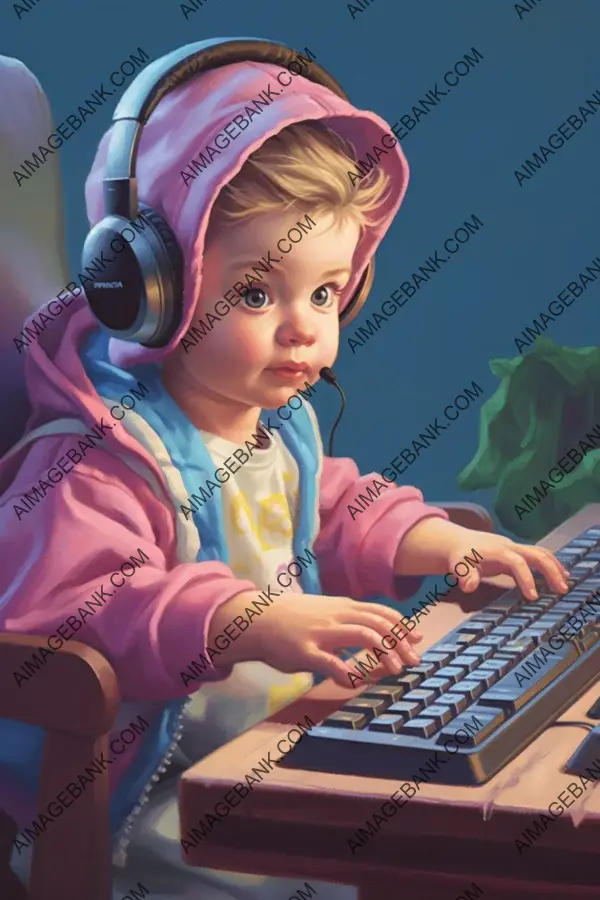 Gaming artwork: Cute baby computer in Fortnite style