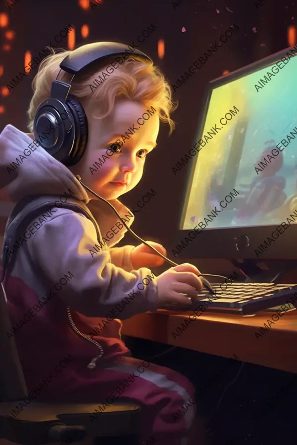 Game-inspired illustration: Baby computer in Fortnite style