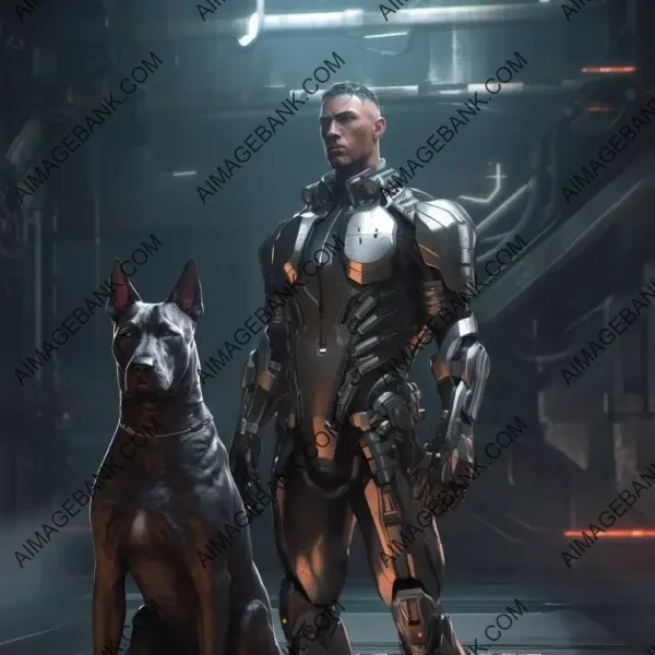 Impressive full-figure body armor on a fierce Dobermann