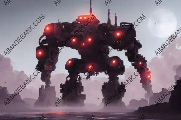 Intriguing digital artwork showcasing a mysterious crimson mech