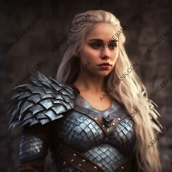 Evocative portrait highlighting the complex and enigmatic character of Daenerys Targaryen from Game of Thrones