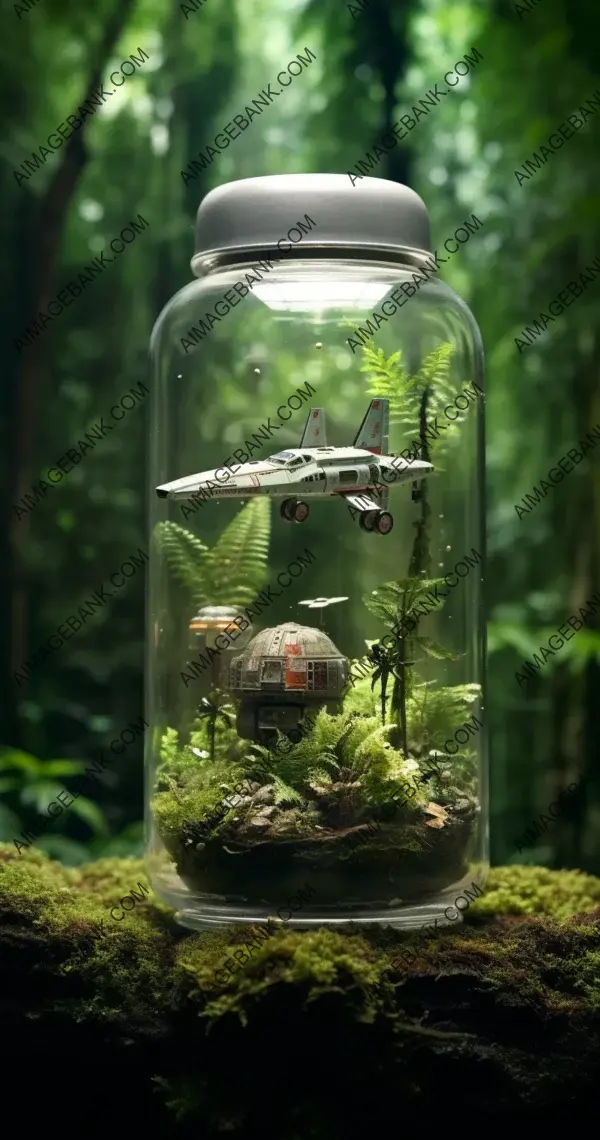 Enchanting rainforest ensnaring a trapped X-wing fighter from Star Wars