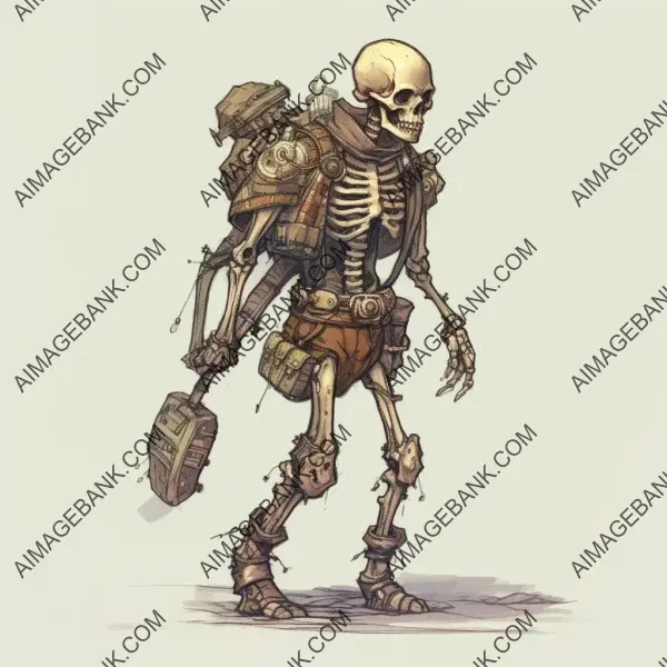 Captivating depiction of a standing skeleton in a defensive stance, guarding the unknown