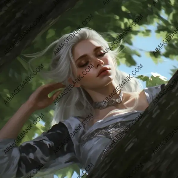 A moment of tranquility captured as an elf girl rests under the radiant sun