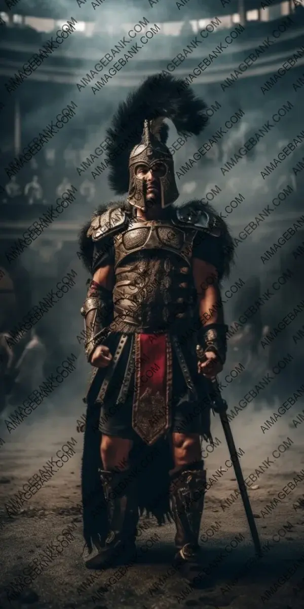 Mysterious Gladiator in Striking Armor Ensemble