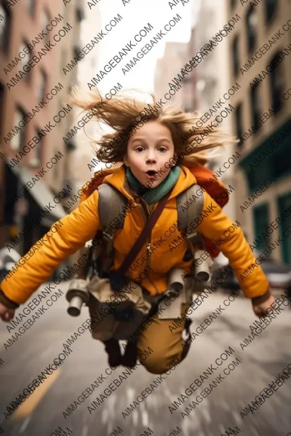 Determined Young Girl Leaping Fantasy Adventure