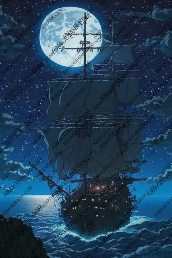 Captivating Night Seascape: Anime Art Style