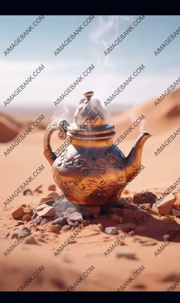 Middle Eastern-inspired teapot enveloped in mystical smoke