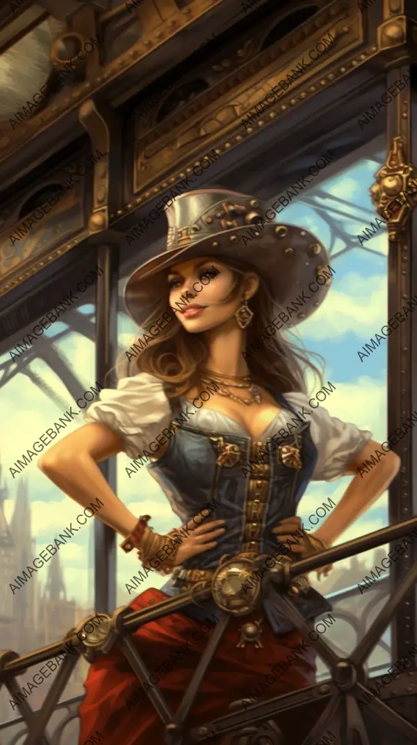 Attractive Woman Portrait in Steampunk Train Travel