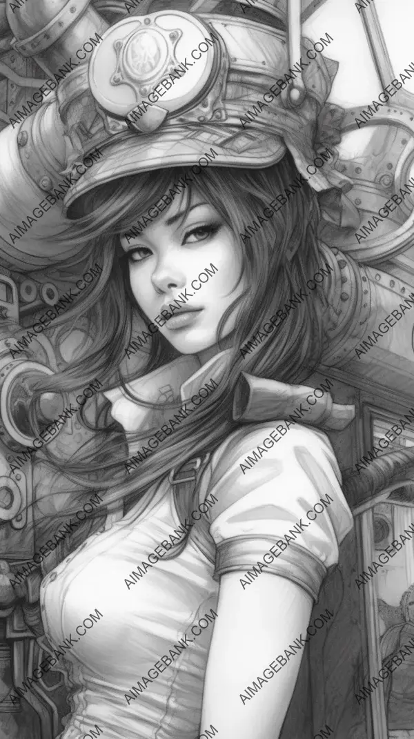 Attractive Woman Portrait in Steampunk Train Travel