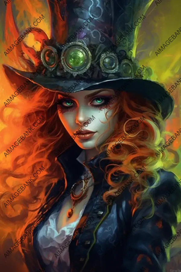 Gothic Steampunk Witch Esmaav in Magical Style