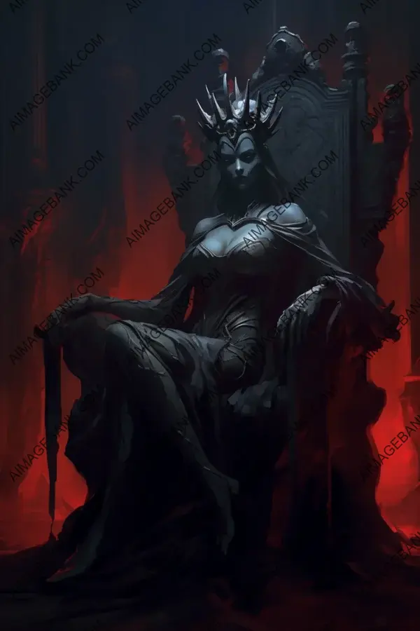 Art Style Depicting Dark Queen Sitting on an Old Throne