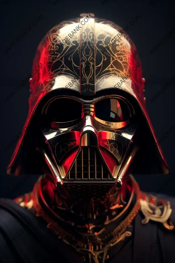 Captivating Golden Knight: Intricate Scrollwork Portraiture of Darth Vader