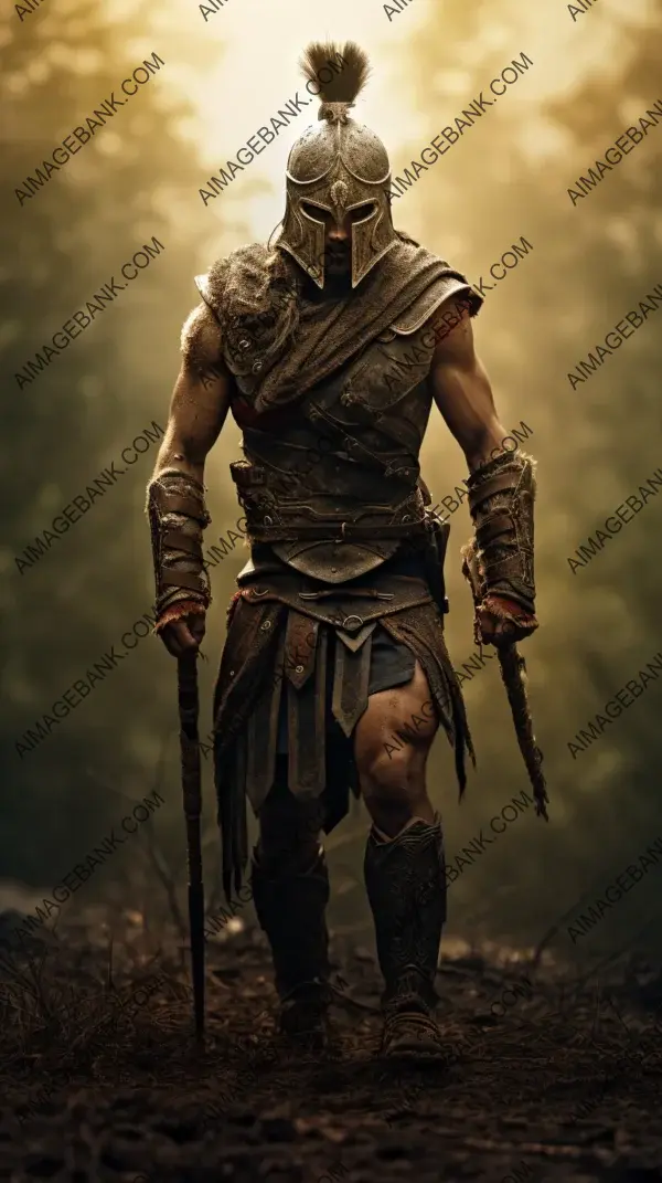 Wallpaper depicting a Spartan warrior in a post-apocalyptic atmospheric environment