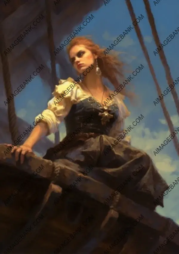 High-Angle Shot of Pirate Jenny: Frank Frazetta Style