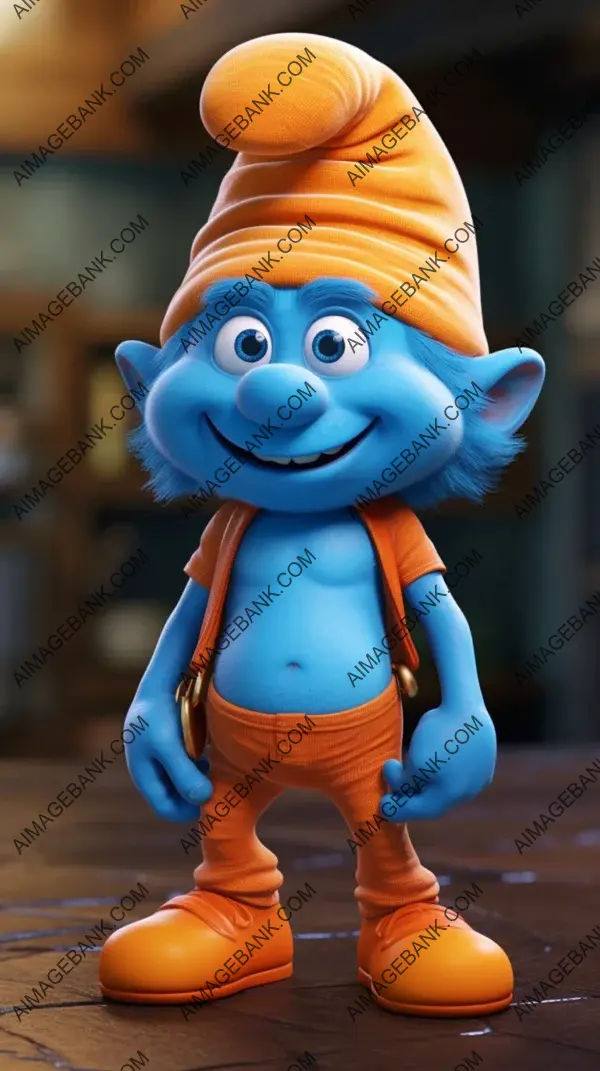 Exploring the whimsical charm of the orange Smurf in a realistic 3D portrayal