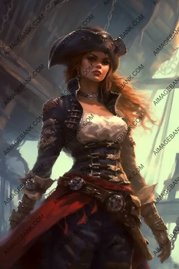 Curvy Pirate Captain: Sitting Amidst Treasure