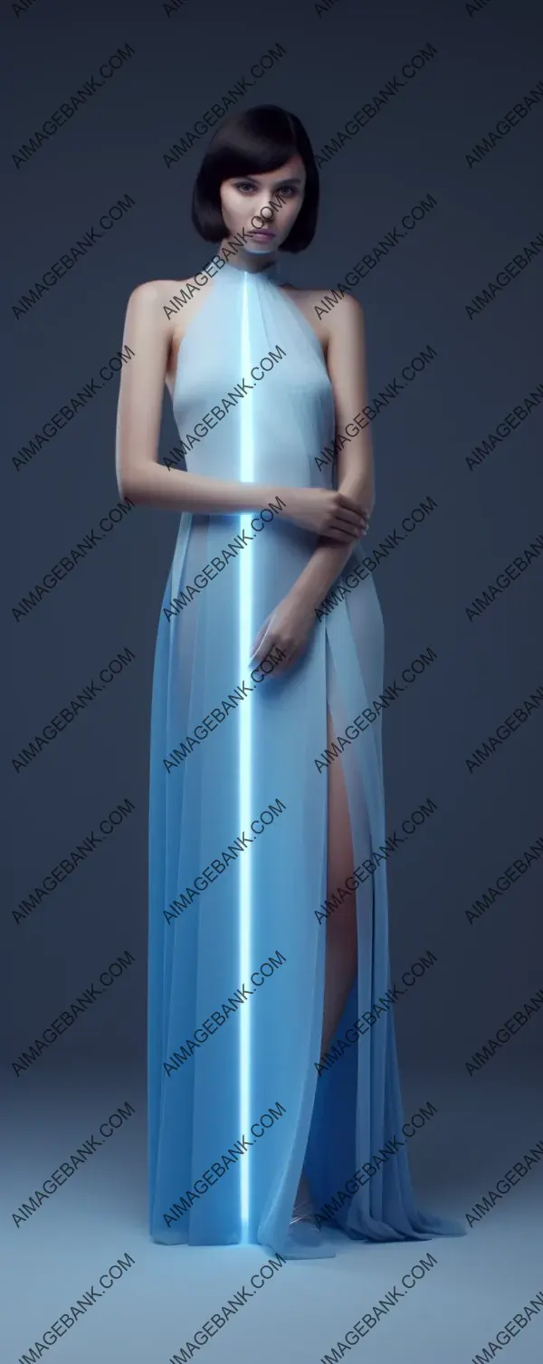 Fashion-forward: Anime model shines in latest laser gem diadem dress.