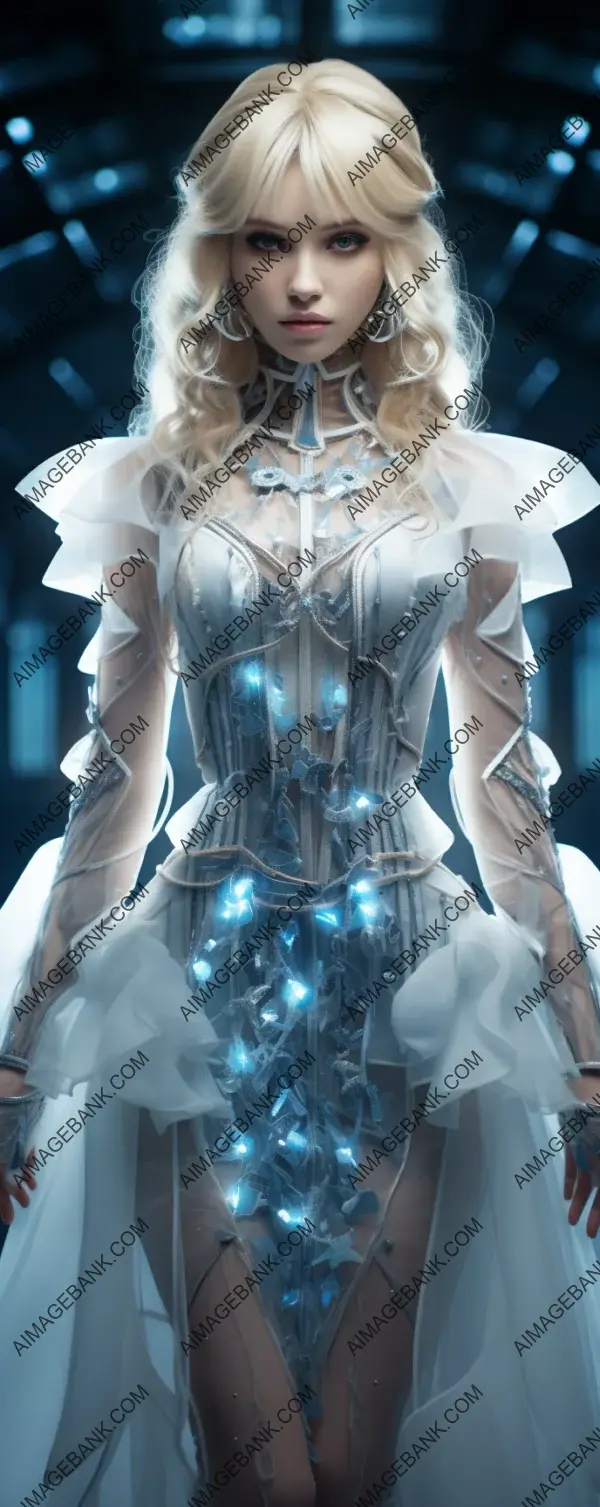 Stunning attire: Anime model&#8217;s laser gem diadem dress.