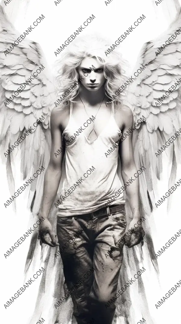 White Background Tattoo Style: Archangel&#8217;s Simple Line Art