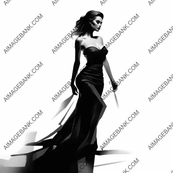 Concept Art Line Drawing: Long Cool Woman in a Black Dress