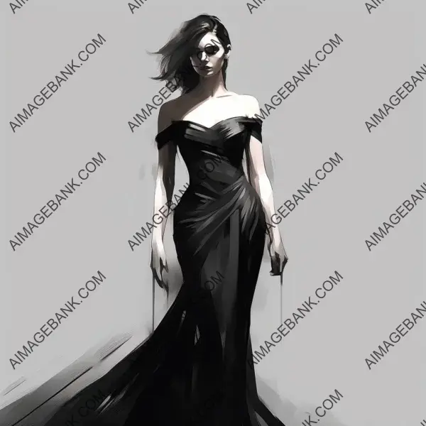 Long Cool Woman: Concept Art Line Drawing of a Black Dress