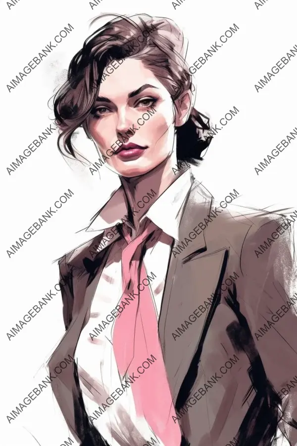 Stylized drawing woman suit fashionable shirt