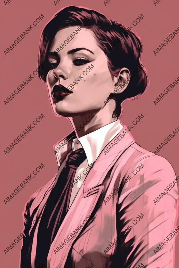 Artistic drawing woman suit stylish shirt