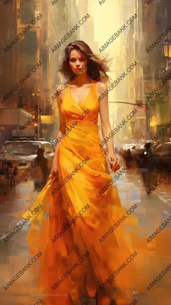 Artistic Woman in Orange Dress