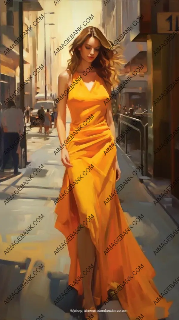 Vibrant Woman in Orange Dress Painting