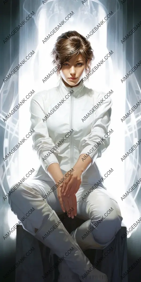 Beautiful woman in white uniform, half-body portrait