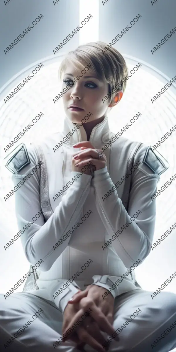 White uniform accentuates the beauty of a woman in half-body portrait