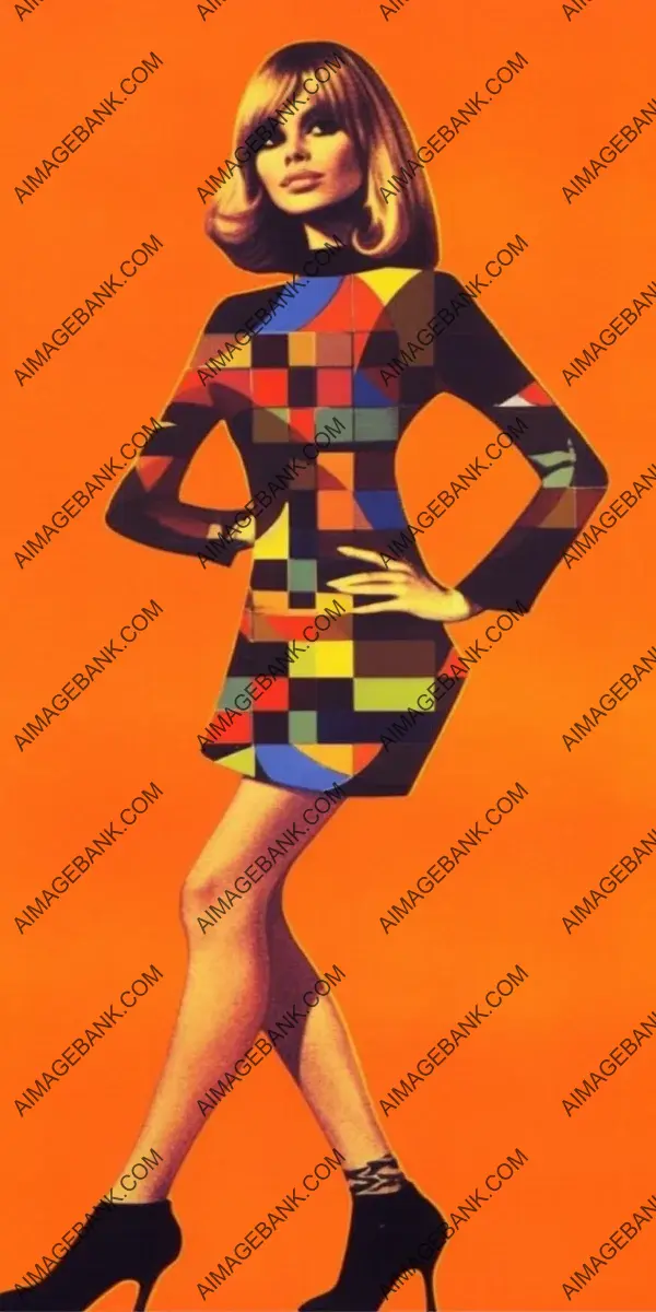 Captivating 1966 image of a young woman in a psychedelic mini skirt