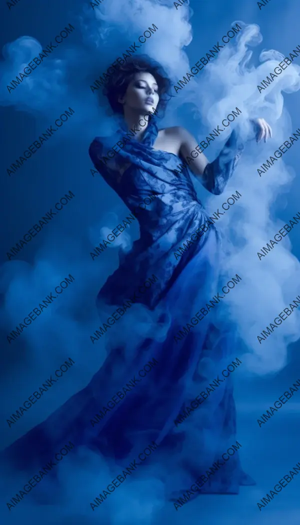 Ethereal image with synthetic ultramarine blue smoke and a mesmerizing effect