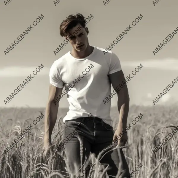 Unleashing the style of men&#8217;s fashion with a vogue field wearing jeans and a white top in 4K